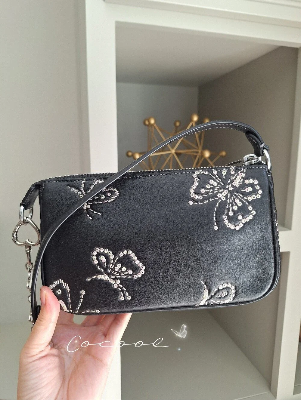 NWT Coach Nolita 19 With Sparkly Butterfly Print CCF58 Silver Black Multi